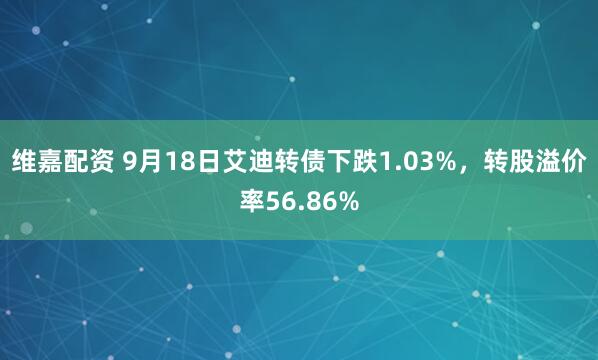 维嘉配资 9月18日艾迪转债下跌1.03%，转股溢价率56.86%