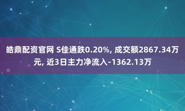皓鼎配资官网 S佳通跌0.20%, 成交额2867.34万元, 近3日主力净流入-1362.13万