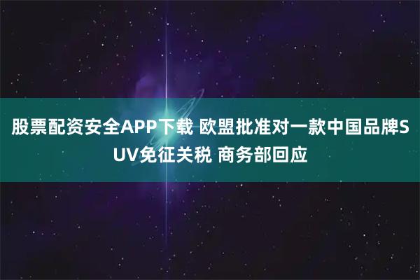 股票配资安全APP下载 欧盟批准对一款中国品牌SUV免征关税 商务部回应